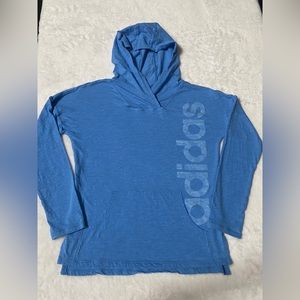 Girls Size  10/12 Blue Adidas Lightweight Hooded Long Sleeve Tee